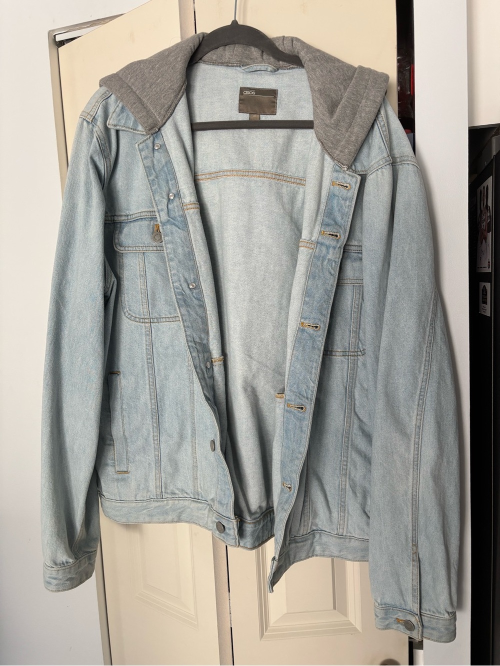 ASOS Light Blue Denim Jacket with Grey Hood